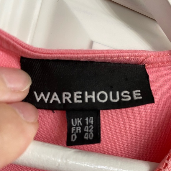 Warehouse Size 10 (UK14) Pink Short Sleeve Scoop Neck Lace Front Knit Back Lined - Picture 5 of 10